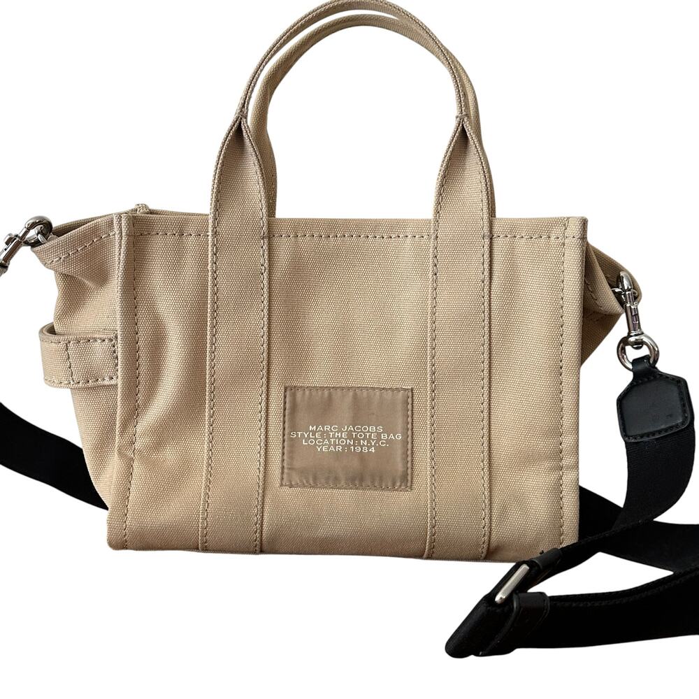 Marc Jacobs The Tote Bag Mini Womens Tan Cotton Canvas Crossbody Purse - Picture 12 of 12